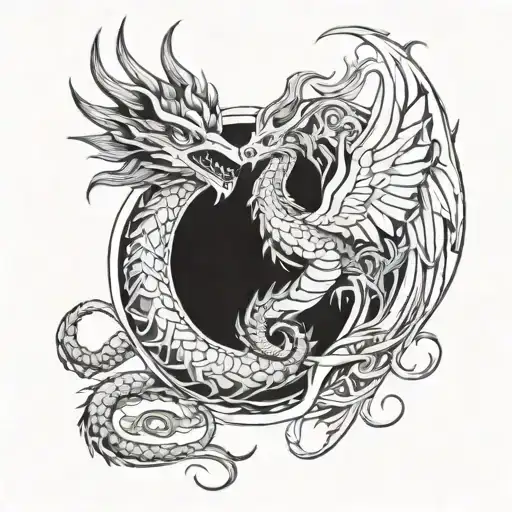 phoenix and dragon wrapped tattoo design idea