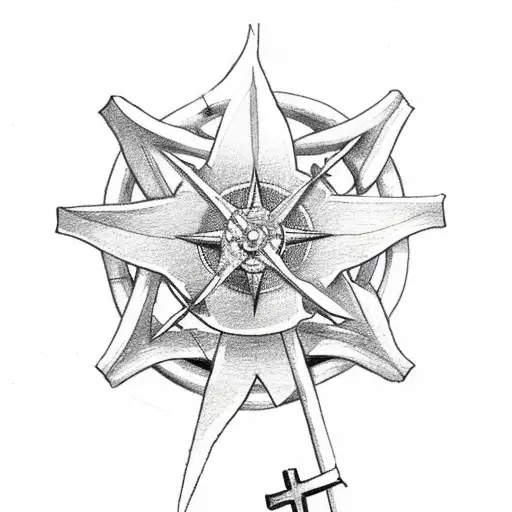flower with cross, a tranacria inside a compass and anchor.  tattoo design idea