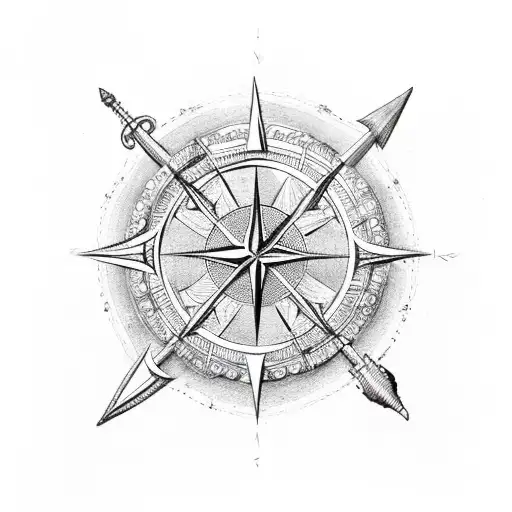 Trinacria inside a compass and anchor  tattoo design idea