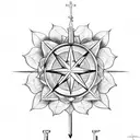 flower with cross, a tranacria inside a compass and anchor.  tattoo design idea