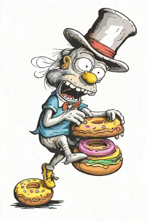 graffiti art, acid trip, trippy, alice and wonderland, shroom, high homer simpson eating a donut,  tattoo design idea