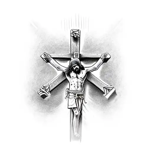 An intricate design of the crucifixion scene in a new-school style tattoo design idea