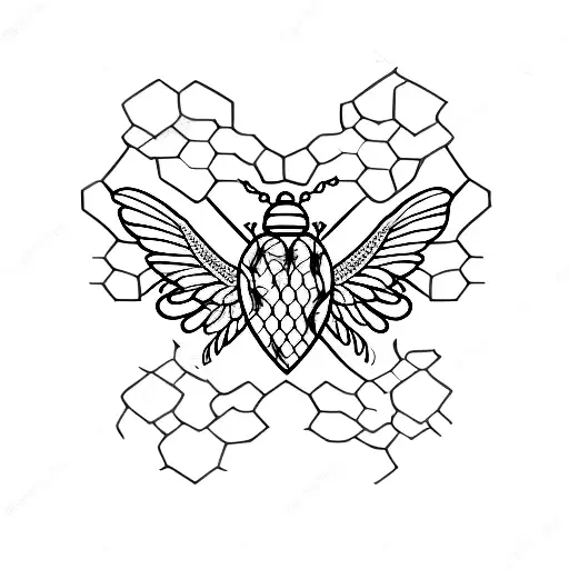 A minimalist tattoo of an anatomical heart with wings made of honeycomb patterns, symbolizing the passion for medicine and bees. tattoo design idea