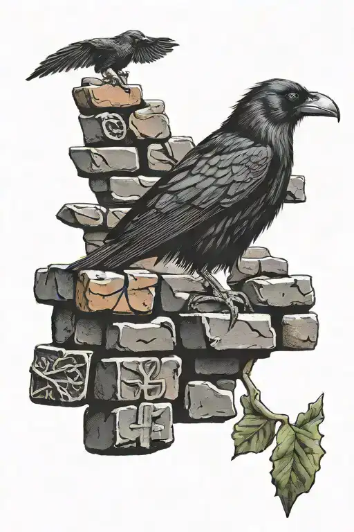  crow sitting on brick wall nordic runes tattoo tattoo design idea