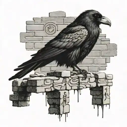  crow sitting on brick wall nordic runes tattoo design idea