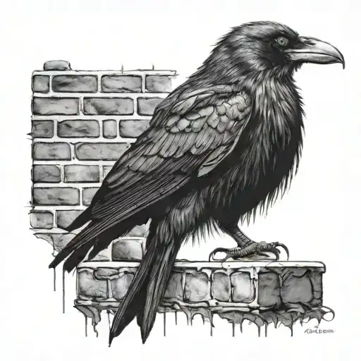  crow sitting on brick wall tattoo design idea