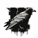 brick wall crow sitting tattoo design idea