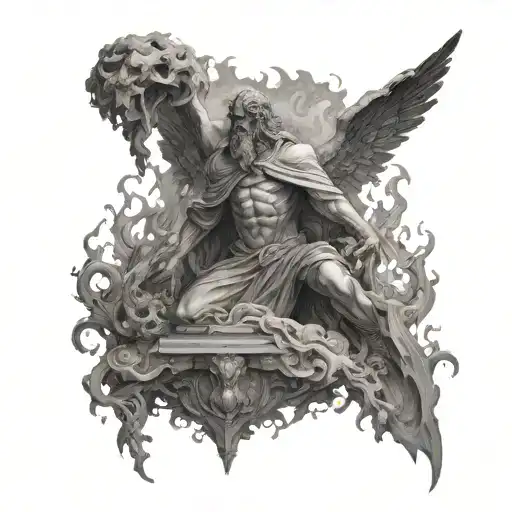 An eerie black and white depiction of the inferno as envisioned by Dante Alighieri, masterfully brought to life tattoo design idea