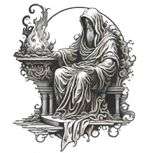 An eerie black and white depiction of the inferno as envisioned by Dante Alighieri, masterfully brought to life tattoo design idea