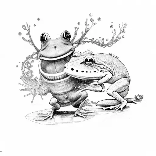axolotl and frog dancing tango in suits nad cylinder in fairy ring tattoo design idea