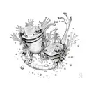 axolotl and frog dancing tango in suits nad cylinder in fairy ring tattoo design idea