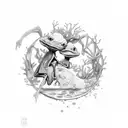 axolotl and frog dancing tango in suits nad cylinder in fairy ring tattoo design idea