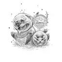 Script trio sibling tattoo with names Kinny Bear, Bubba and Boo. Outdoor wilderness theme.  tattoo design idea