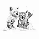 Script trio sibling tattoo with names Kinny Bear, Bubba and Boo. Outdoor wilderness theme.  tattoo design idea