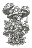 mushroom lady smoking joint with demon   tattoo design idea