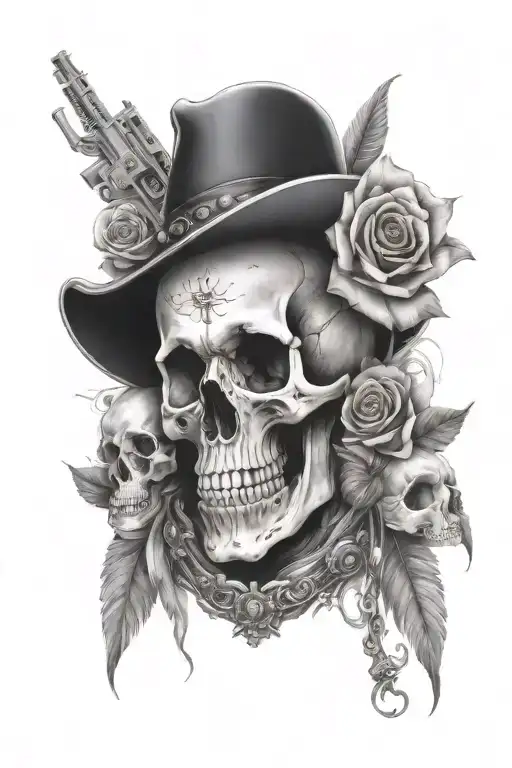 skulls, pistols, deaf and death tattoo design idea