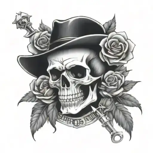 skull roses, knife, guns  and harley davidson tattoo design idea
