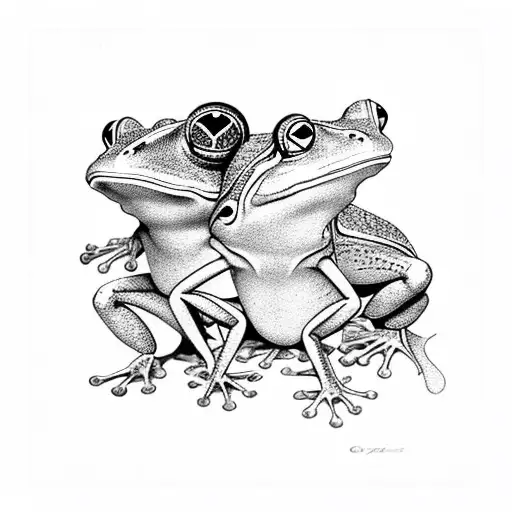  four locked frogs each representing one of the four elements tattoo design idea