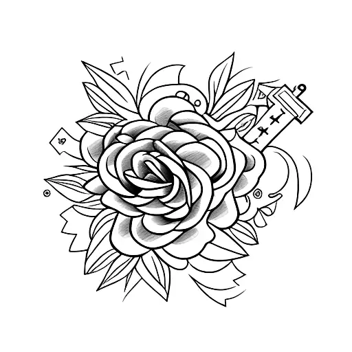 a cross made out of flowers and the number 11 is somewhere incorporated  tattoo design idea