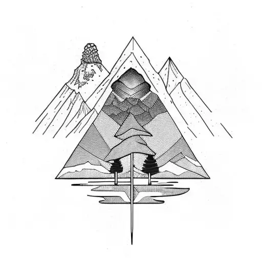 araucaria and volcano in background  tattoo design idea