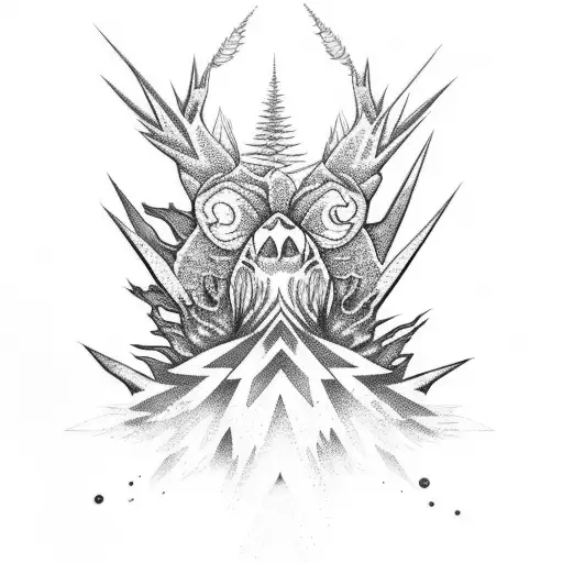 araucarias and volcano  tattoo design idea