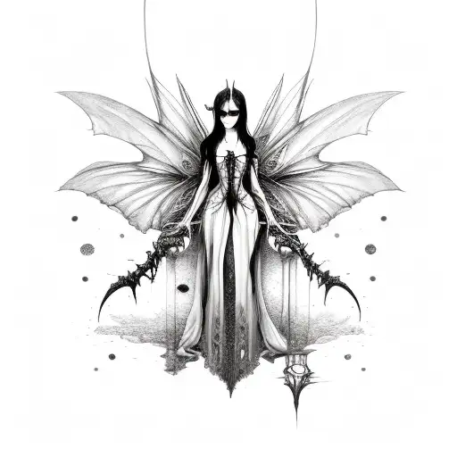 gothic faerie, bones, blood, gold tattoo design idea