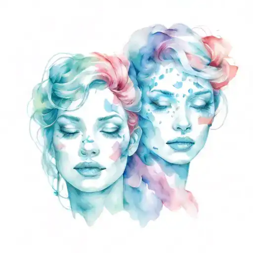 two faces peeking tattoo design idea