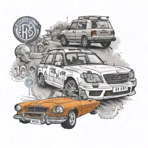 memorial piece for grandad including QPR FC, cars, role model tattoo design idea