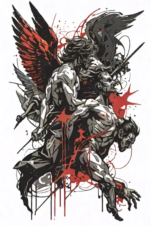 angels and demons fighting tattoo design idea