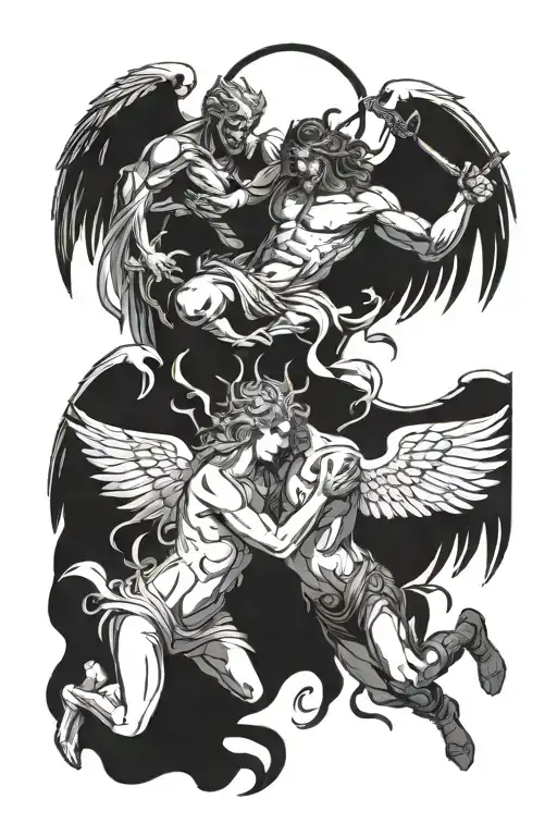 angels and demons fighting tattoo design idea