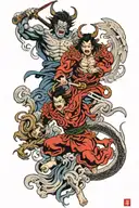 angels and demons fighting tattoo design idea