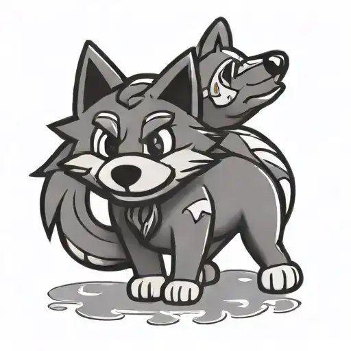 A paper Mario inspired design featuring a sun symbol and a husky companion tattoo design idea