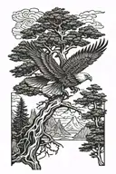 cedar tree and eagle soaring tattoo design idea