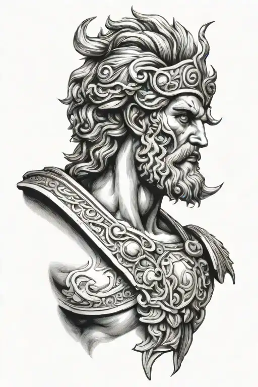 Ares greek god and lion tattoo design idea