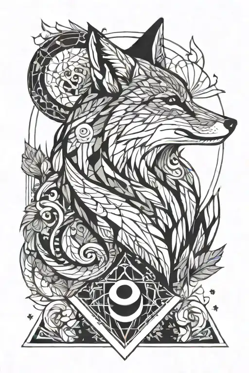 fox and moon tattoo design idea