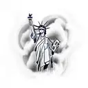 cloud sleeve with statue of liberty tattoo design idea
