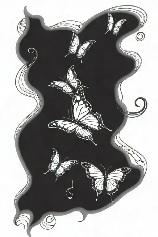 A butterfly composed of a lot of musical notes and theater masks tattoo design idea