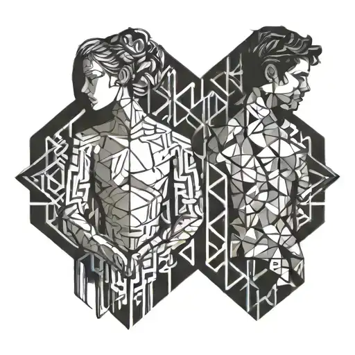 the outline of two people versing eachother tattoo design idea