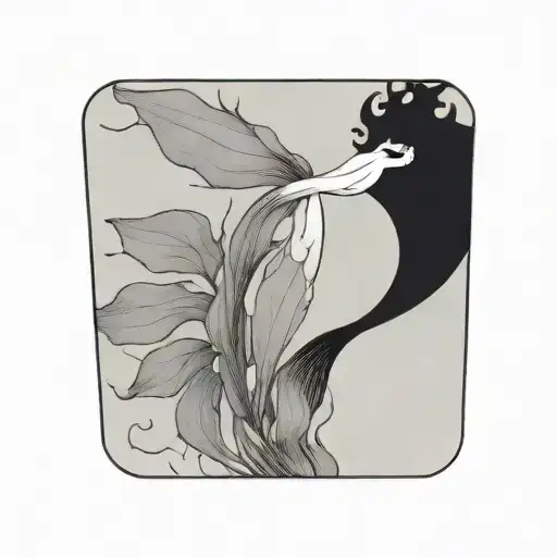 giant bladder kelp with a smaller hidden mermaid tail fin. no fish. tattoo design idea