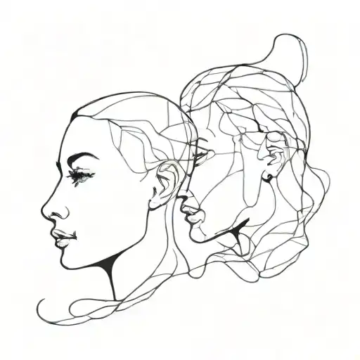 the outlined profiles of two heads (no faces) mirroring each other tattoo design idea