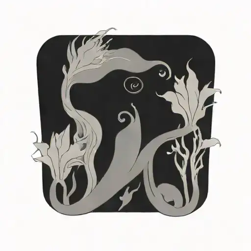 main subject is giant bladder kelp. no fish. no mermaid. tattoo design idea