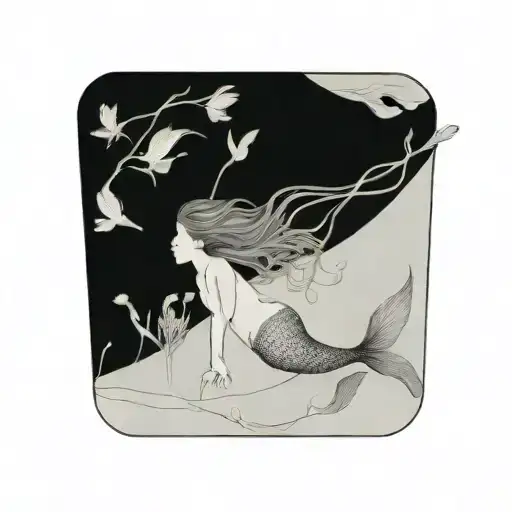 giant bladder kelp with a smaller hidden mermaid tail fin. not her body. no fish. tattoo design idea