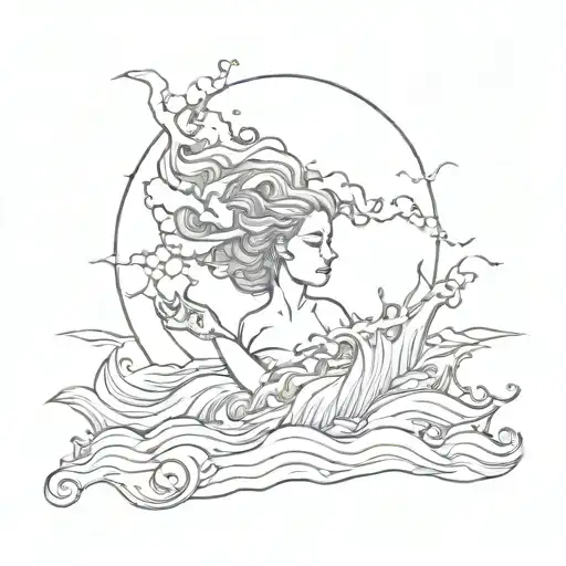 ego is bad, higher self is good, with ocean   tattoo design idea