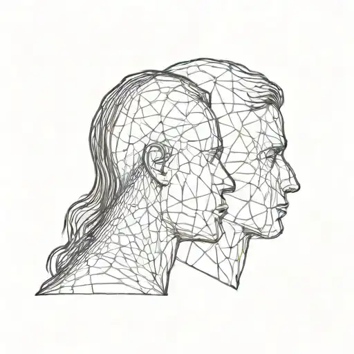 the outlined profiles of two heads (no faces) mirroring each other tattoo design idea
