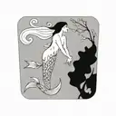 main subject is giant bladder kelp. there is a with a tiny hidden tail fin of a mermaid. no fish. tattoo design idea