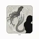 main subject is giant bladder kelp. there is a with a tiny hidden tail fin of a mermaid. no fish. tattoo design idea