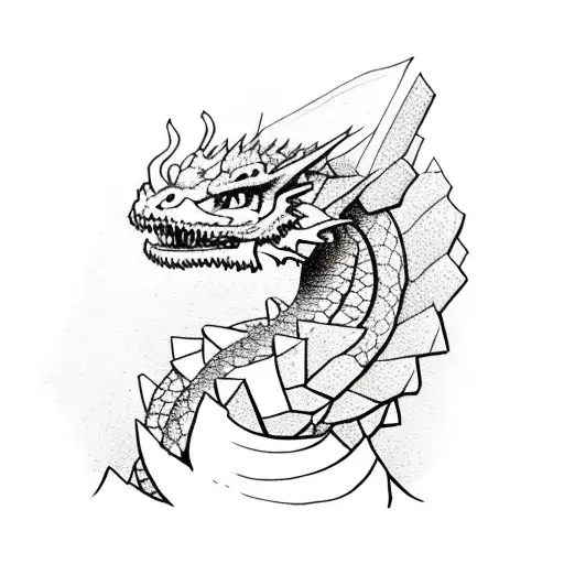 A majestic dragon perched on a stack of books, with dotwork patterns creating a sense of depth tattoo design idea