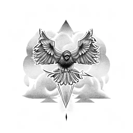 raven with scandinavian runes tattoo design idea