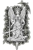 lady liberty angel holding scale and sword tattoo tattoo design idea