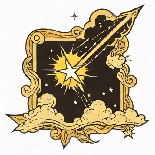  thundering clouds surrounding a starry sky with a shooting star in the middle tattoo design idea